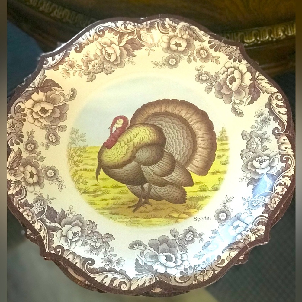 COPY - COPY - Spode Delamere Woodland Turkey Thanksgiving Paper Plates (8 Count…